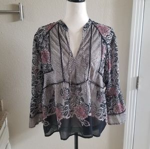 Lucky Brand Floral Sheer Peasant Top